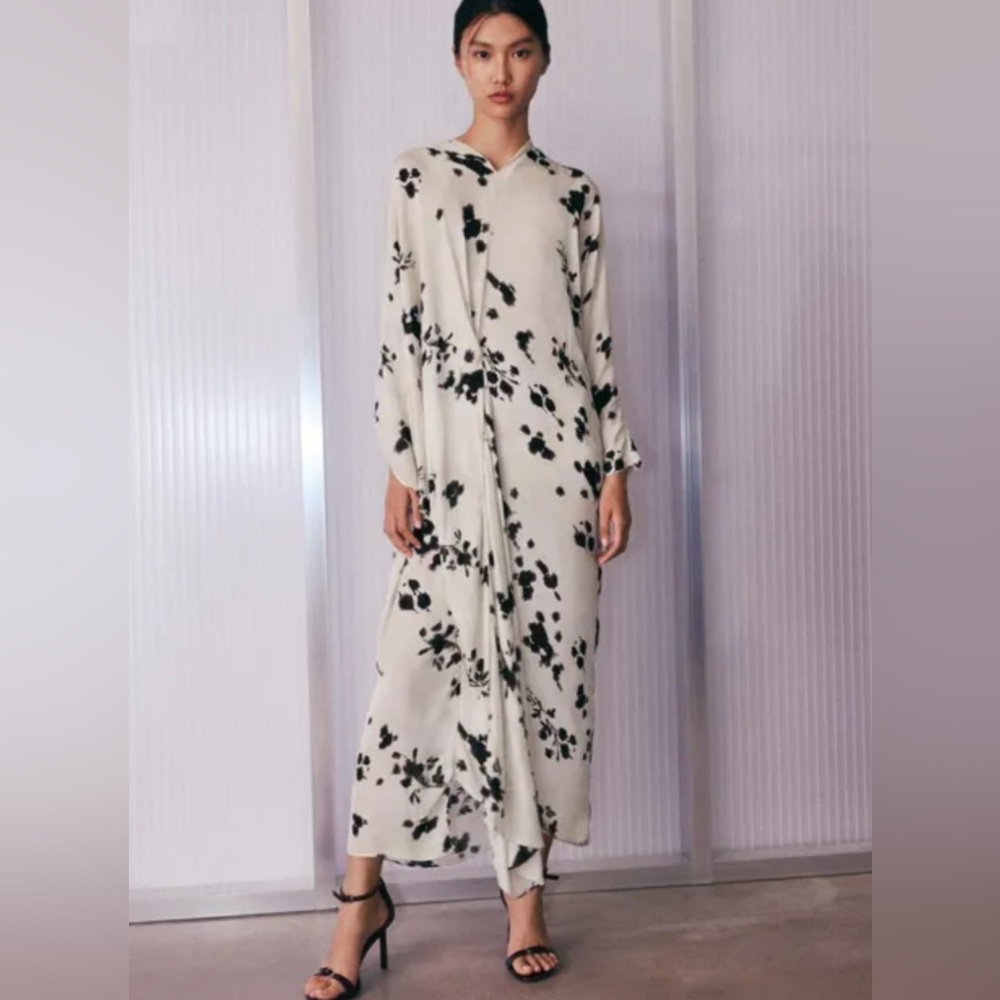 Zara Monochrome Floral Long Sleeve Dress